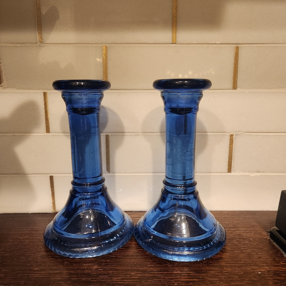 Elegant Blue Glass Candle Holders